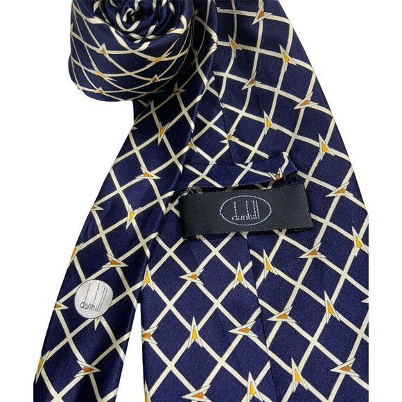 DUNHILL Blue Geometric Silk Tie HANDMADE ITALY 59"/ 4" EC - Picture 2 of 4